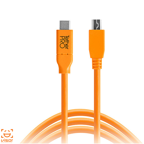 کابل تتر تولز TetherPro CUC2615-ORG USB Type-C Male to 8-Pin MiniUSB 2.0 Type-B Male Cable (15', Orange)